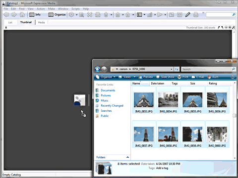 drag and drop media within microsoft expression media