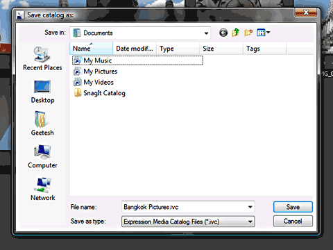 save catalog as dialog box in expression  media